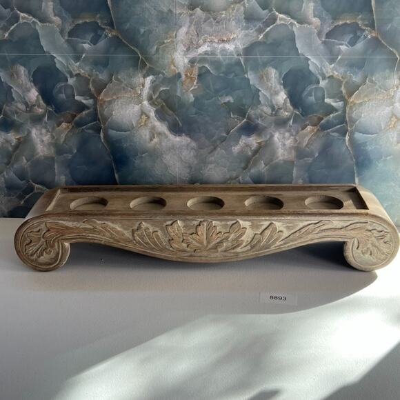 Hand-Carved Distressed Wood Candle Holder Tea Light Fits 5 Candles - Picture 10 of 15
